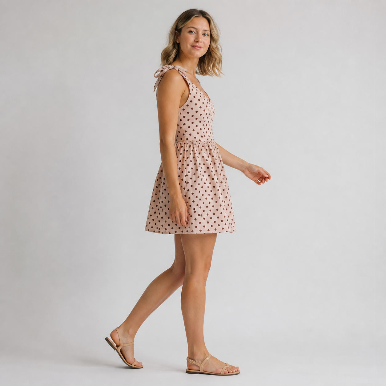 Retro V-Neck Summer Dress with Gathered Waist – view 3