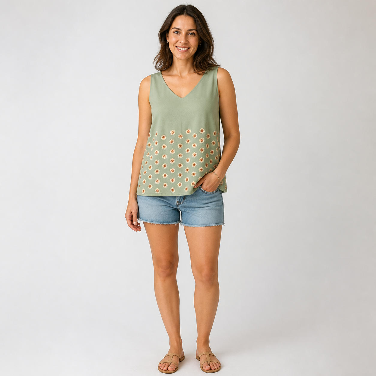 Relaxed Fit Sleeveless V-Neck Summer Linen Top