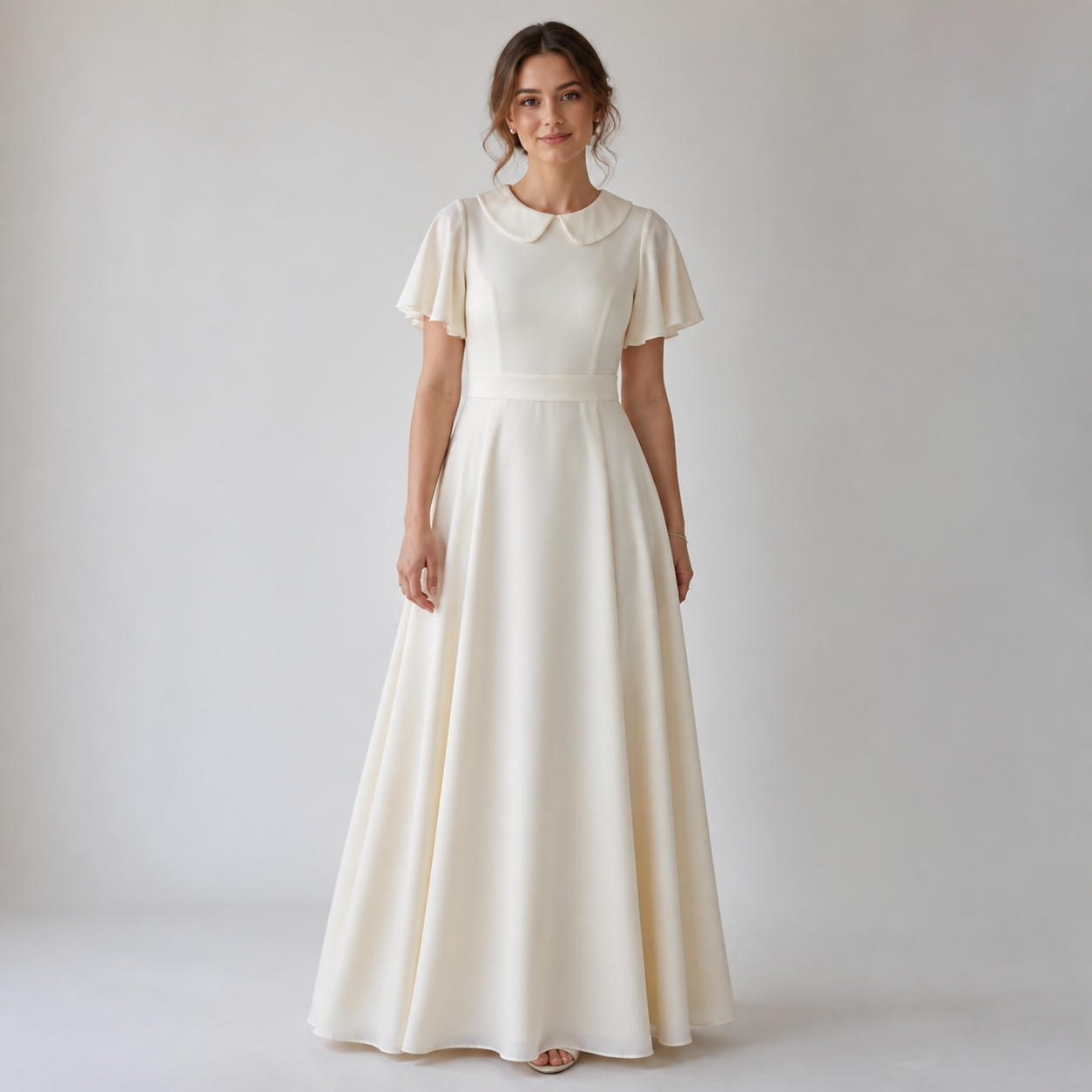 Bridal & Event Flutter Sleeve Dress with Peter Pan Collar