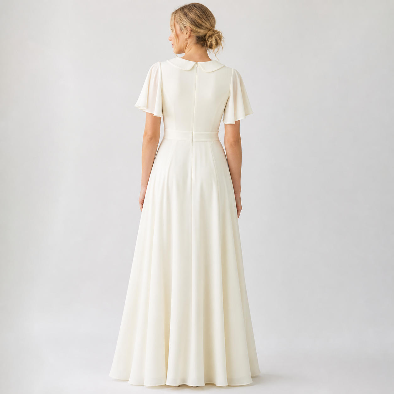 Bridal & Event Flutter Sleeve Dress with Peter Pan Collar – view 2