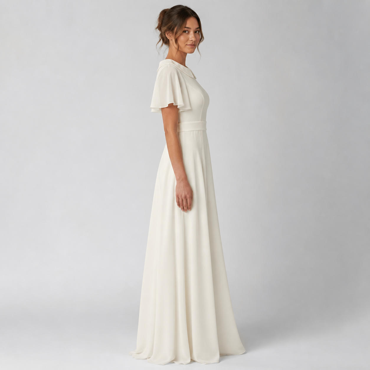 Bridal & Event Flutter Sleeve Dress with Peter Pan Collar – view 3