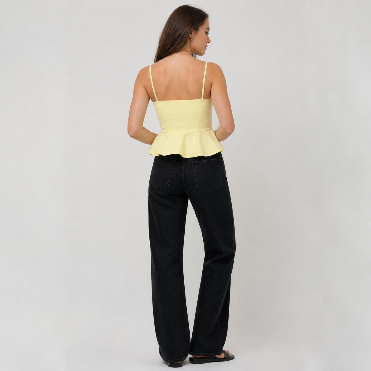 White Cotton Peplum Crop Tank Top with Spaghetti Straps – view 2