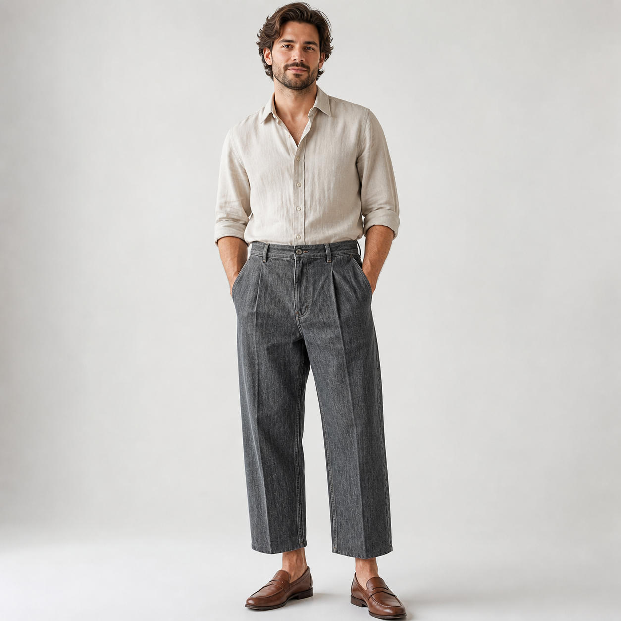Men's 90s Streetwear Baggy Pleated Capri Pants