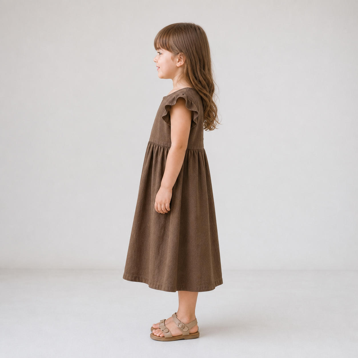 Girls Linen Summer Dress with Flared Cap Sleeves – view 3