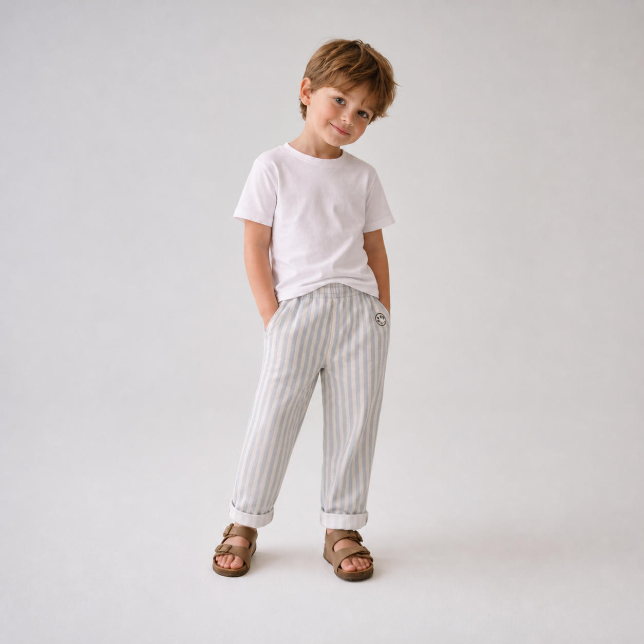 Boys Linen Stripe Pants with Elastic Waist