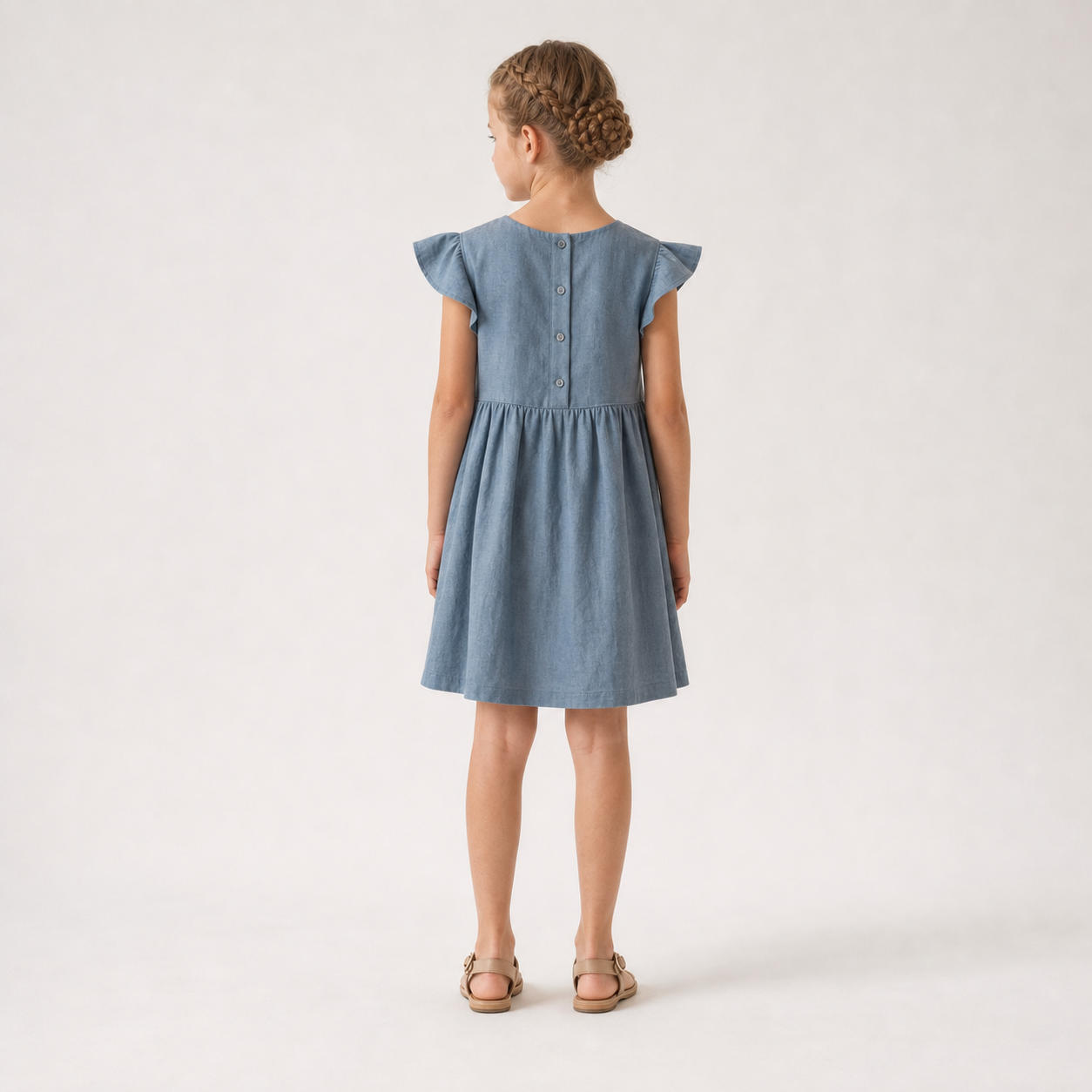 Girls Linen Flutter Sleeve Summer Dress – view 2