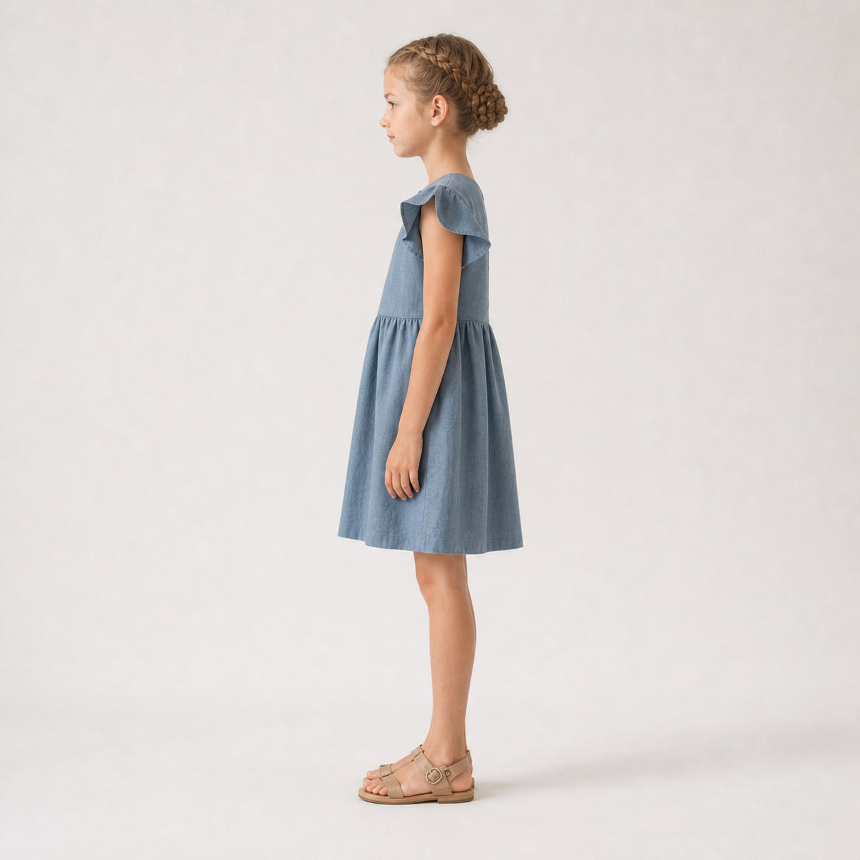 Girls Linen Flutter Sleeve Summer Dress – view 3