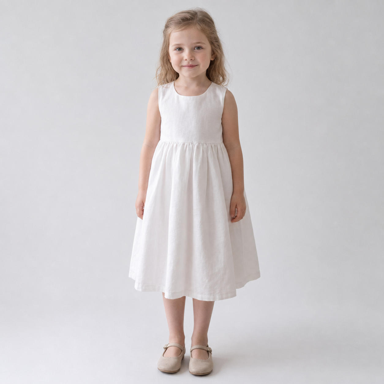 Girls Sleeveless Linen Babydoll Dress