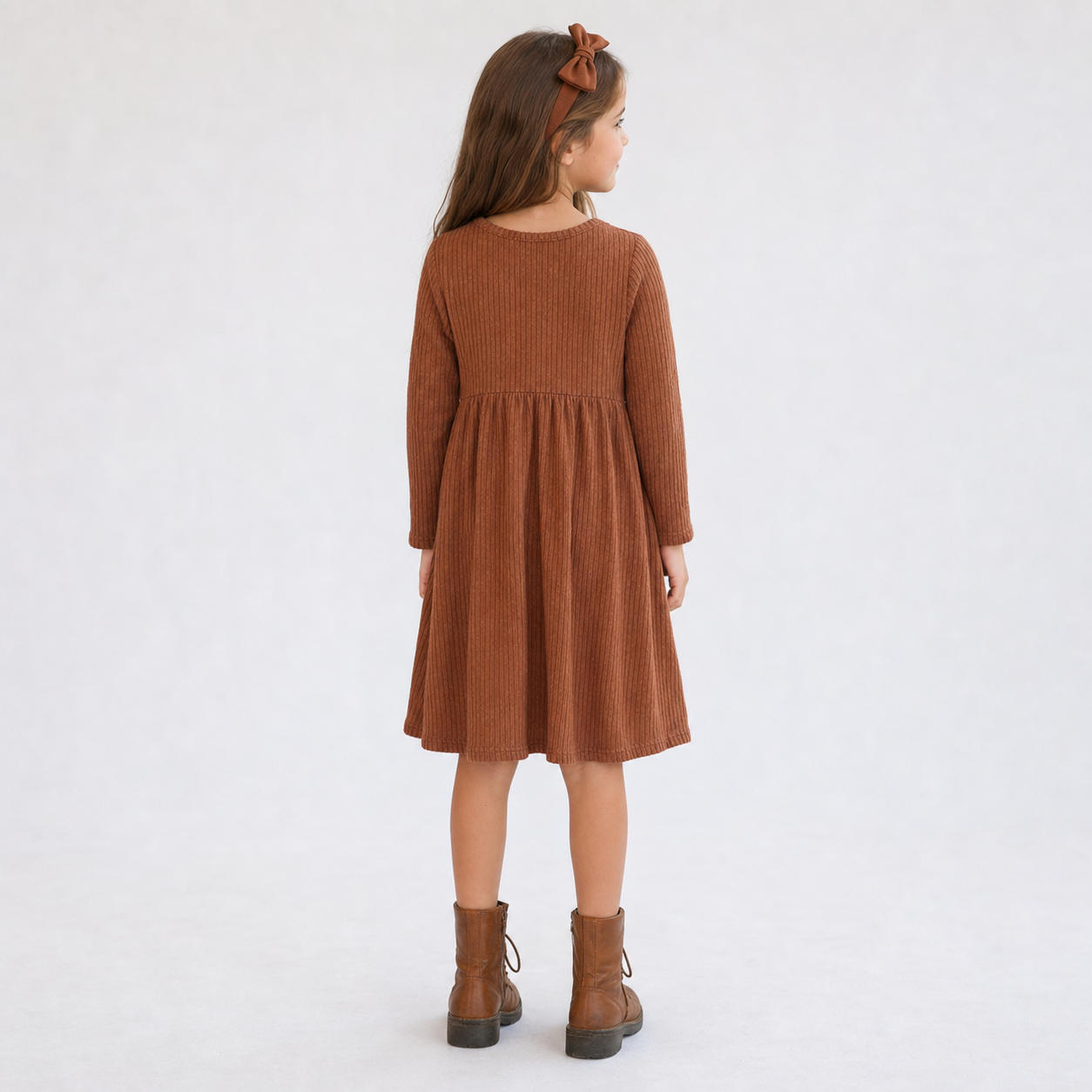 Girls Long Sleeve Midi Dress with Empire Waist – view 2