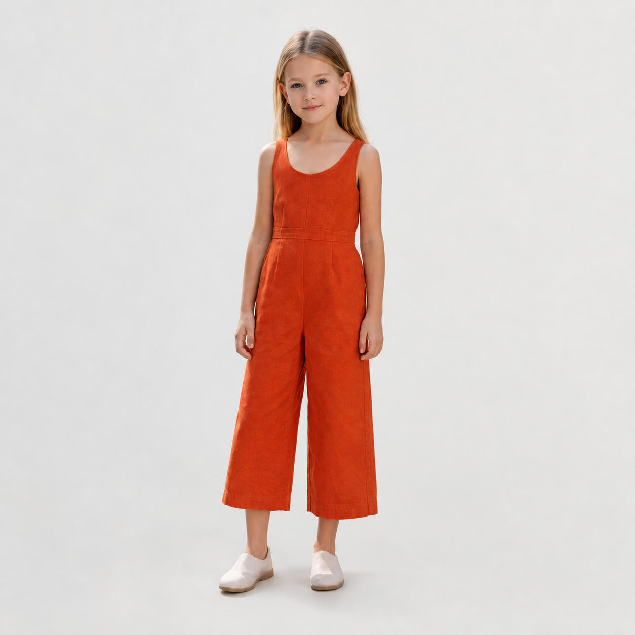 Girls Sleeveless Wide Leg Linen Jumpsuit