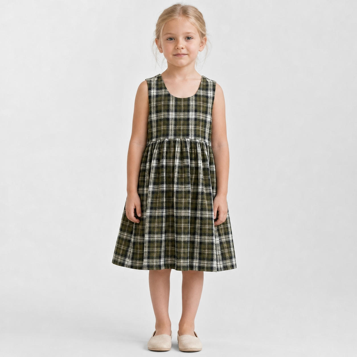 Girls Sleeveless Cotton Plaid Dress