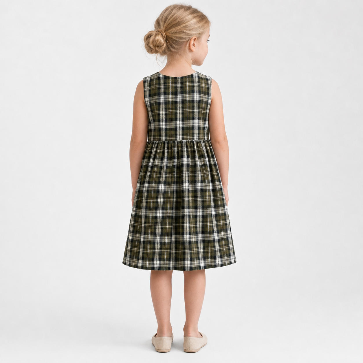 Girls Sleeveless Cotton Plaid Dress – view 2