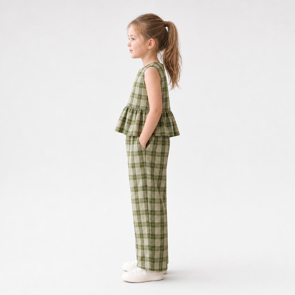 Girls Peplum Top and Plaid Pants Set – view 3