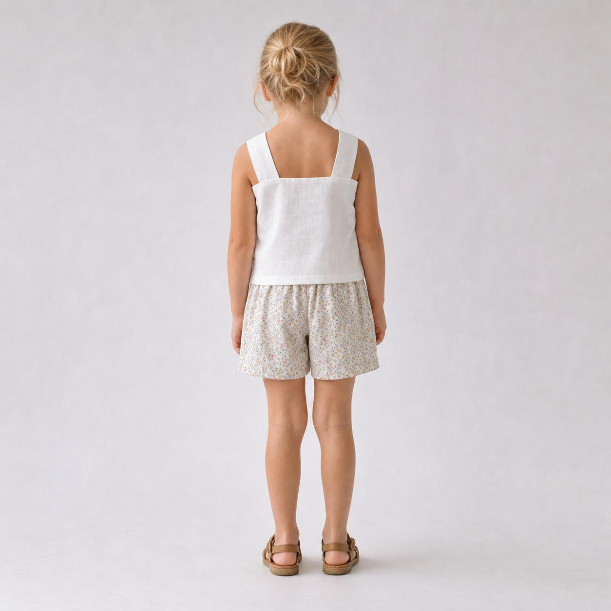 Girls Square Neck Linen Top and Shorts Summer Set – view 2