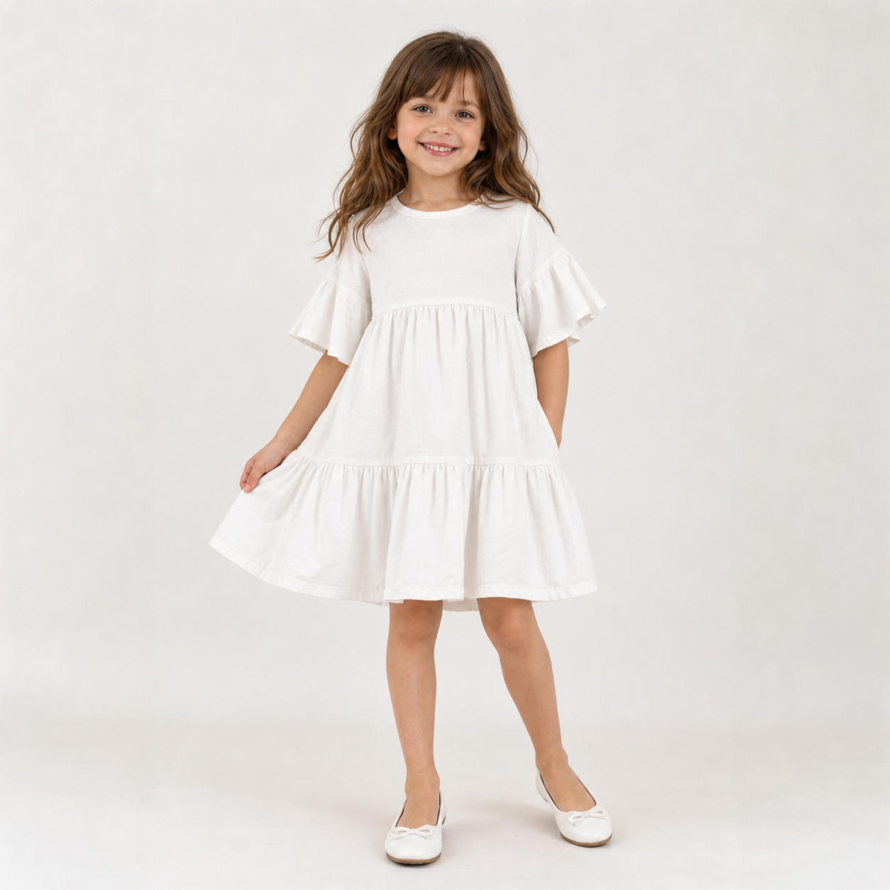 Girls Tiered Dress with Flutter Sleeves