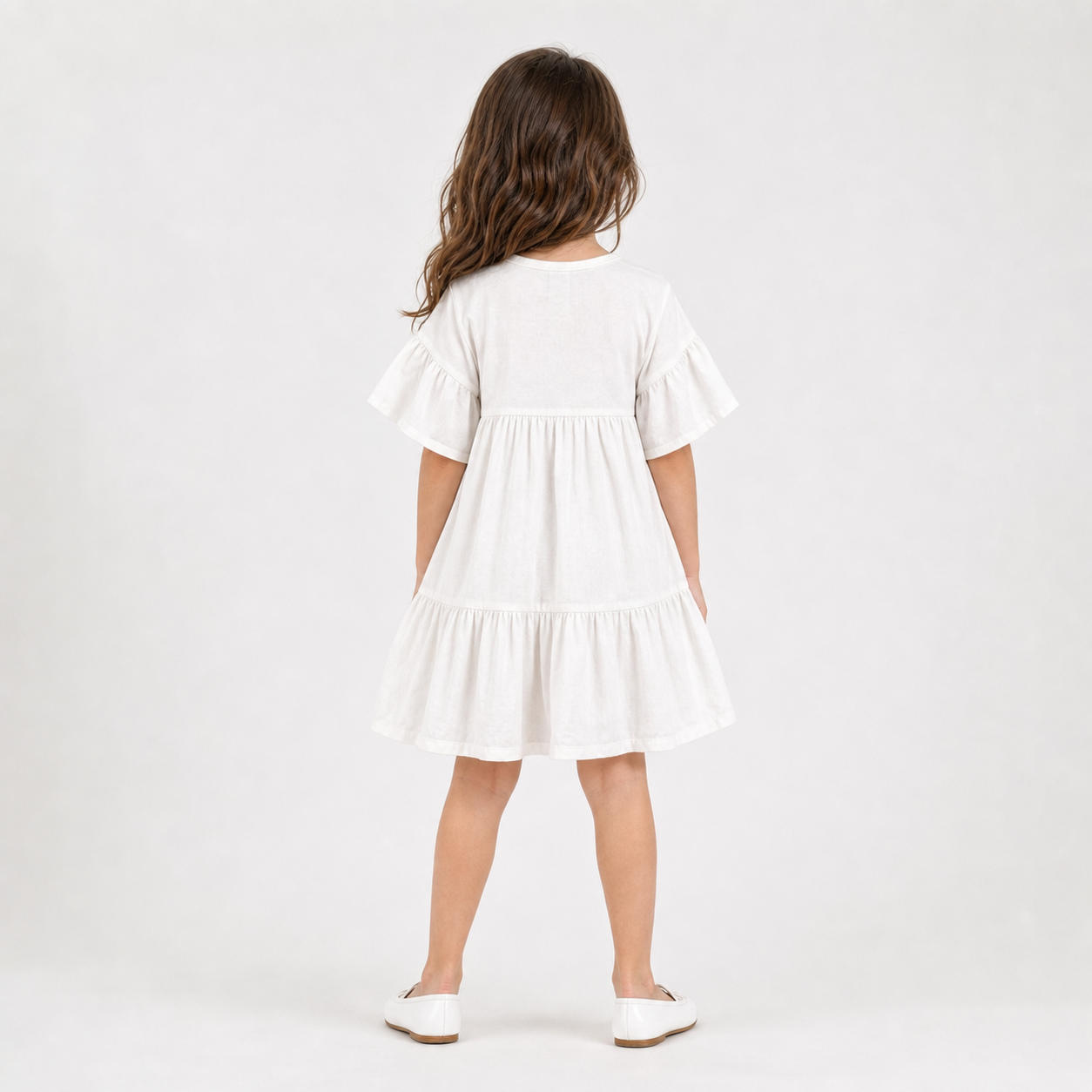 Girls Tiered Dress with Flutter Sleeves – view 2