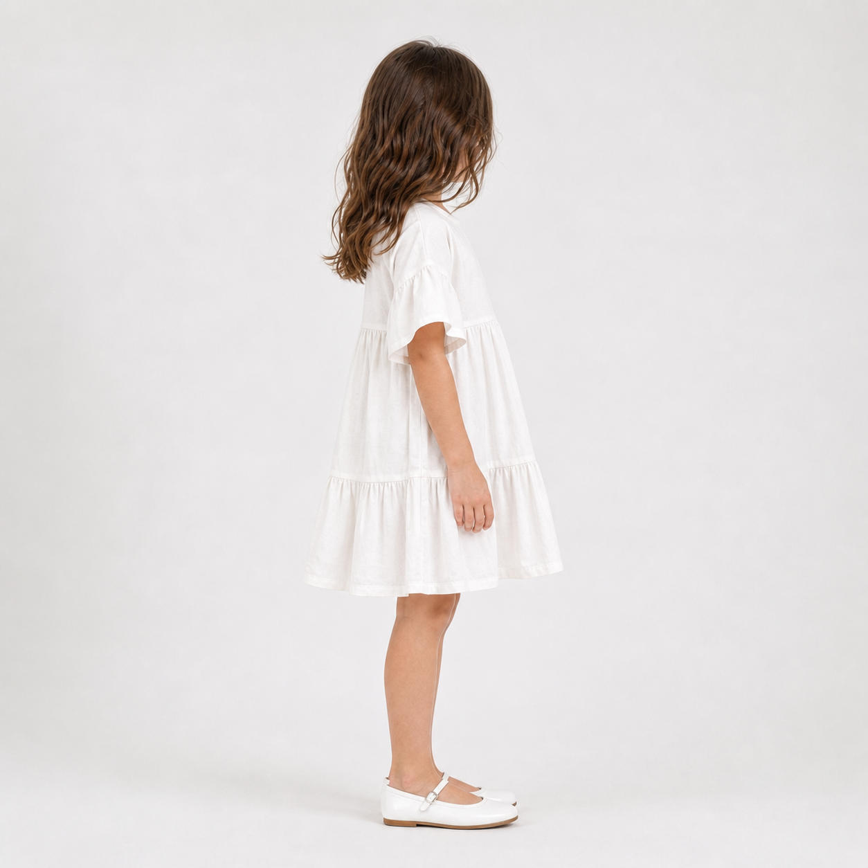 Girls Tiered Dress with Flutter Sleeves – view 3