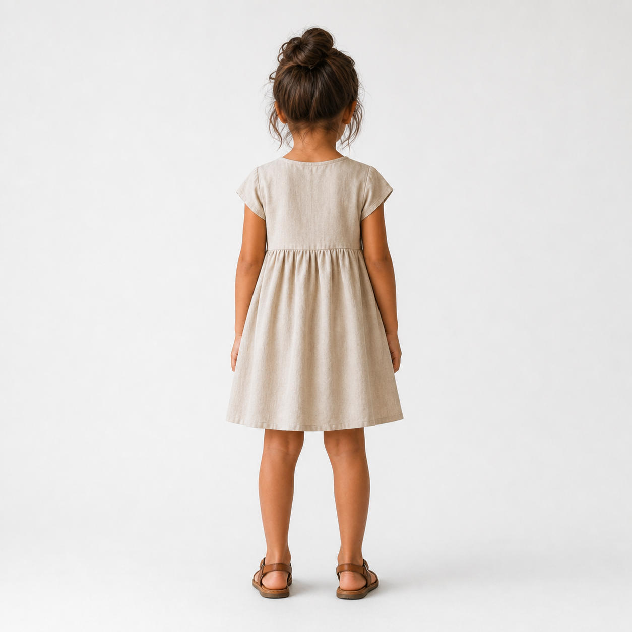 Girls V-Neck Linen Dress with Empire Waist – view 2