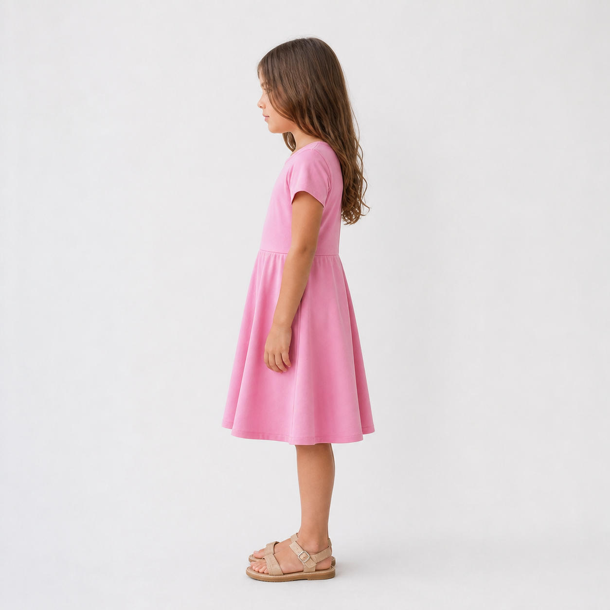 Girls Pink Skater Dress with Short Sleeves and Back Zipper – view 3