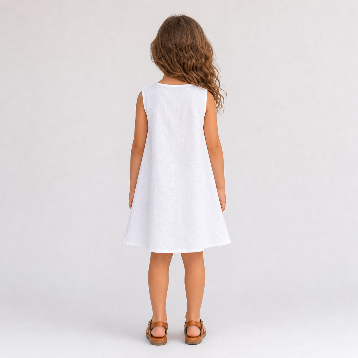 Girls Sleeveless Linen A-Line Button-Front Dress – view 2