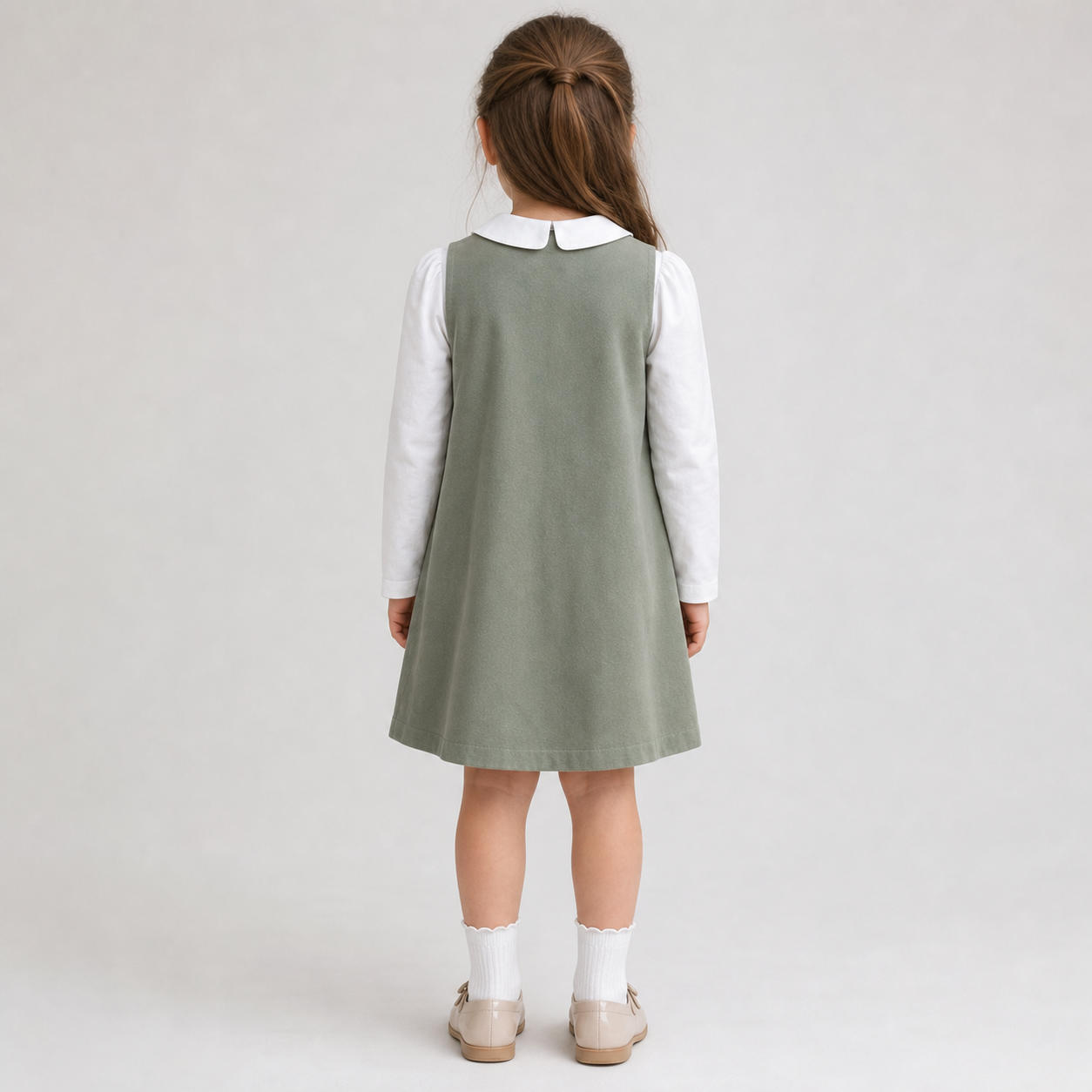 Girls Pinafore Trapeze Dress and Puff Sleeve Blouse Set – view 2