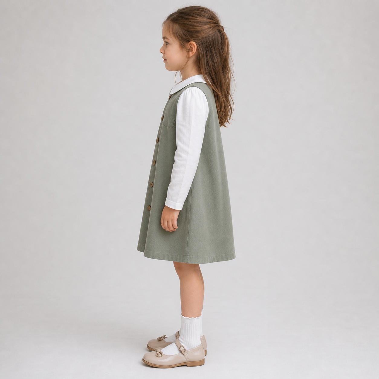 Girls Pinafore Trapeze Dress and Puff Sleeve Blouse Set – view 3