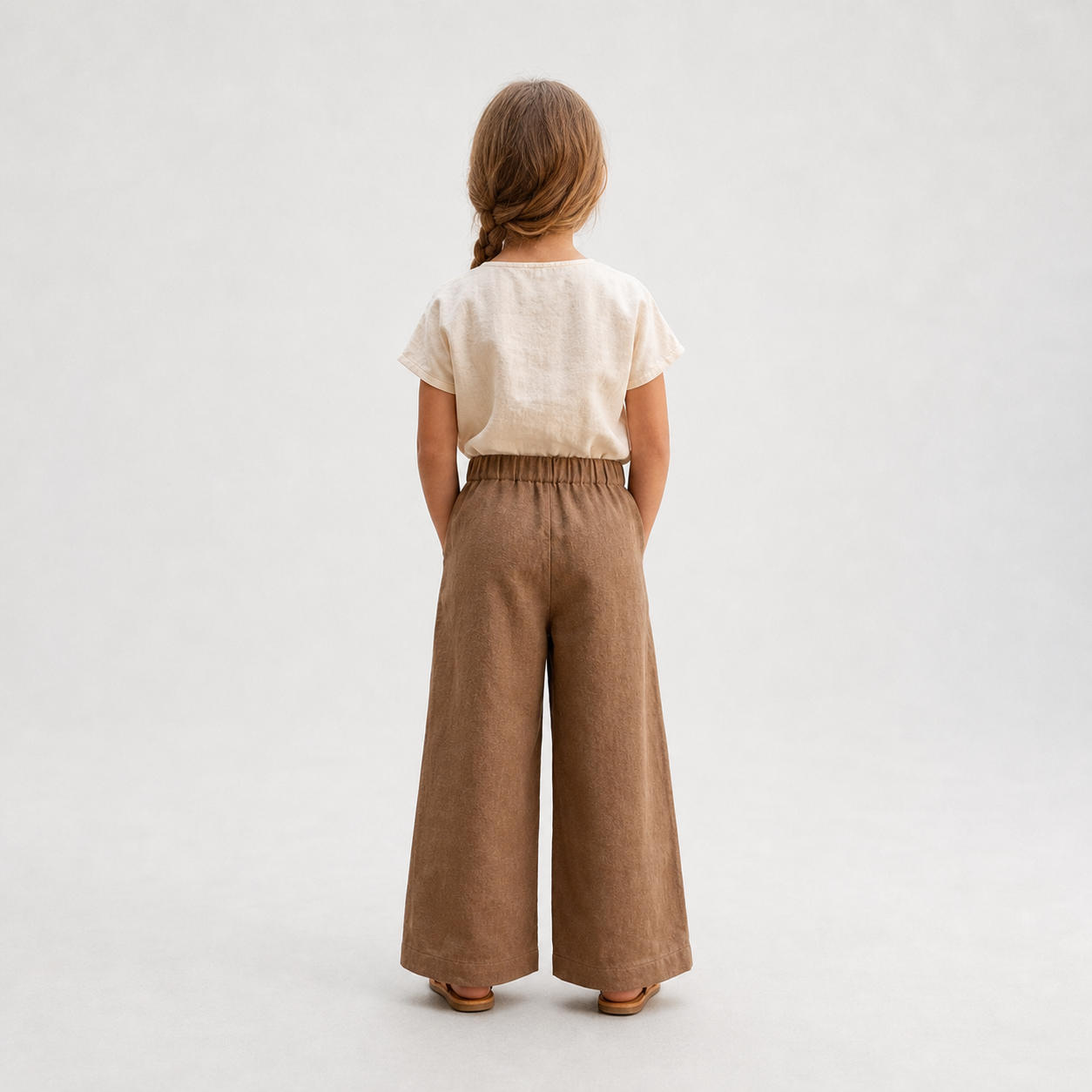 Girls Wide Leg Linen Trousers with Patch Pockets – view 2