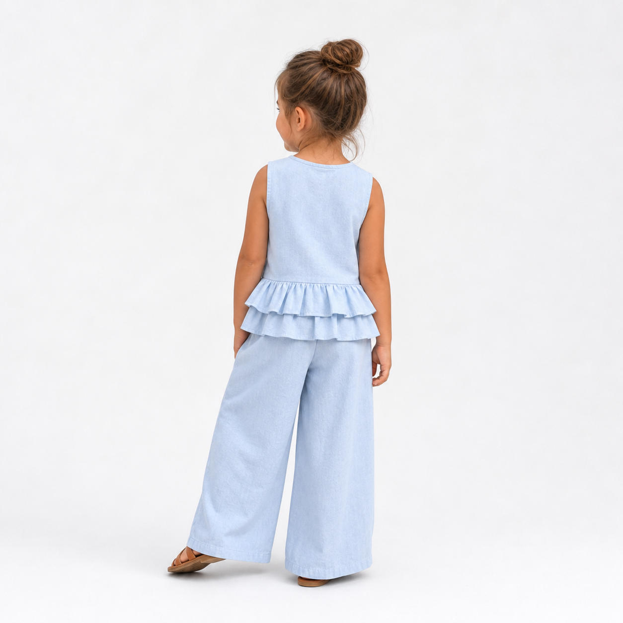 Girls Ruffle Peplum Linen Top and Wide Leg Pants Set – view 2