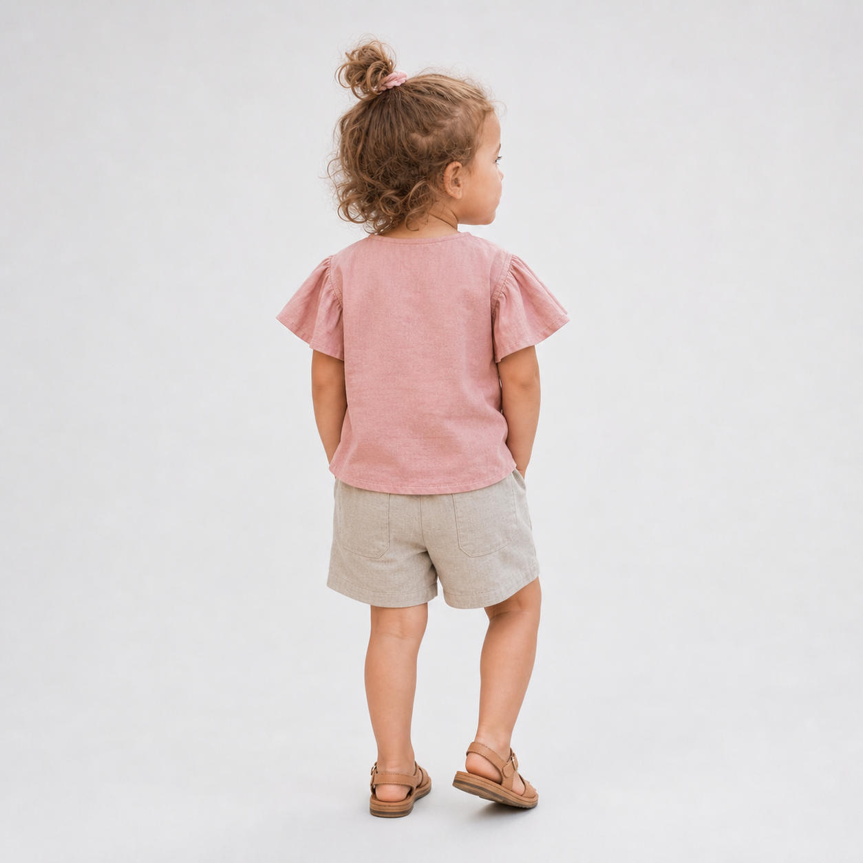 Girls Flutter Sleeve V-Neck Top and Shorts Set – view 2