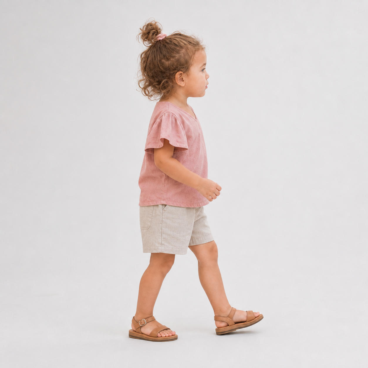 Girls Flutter Sleeve V-Neck Top and Shorts Set – view 3