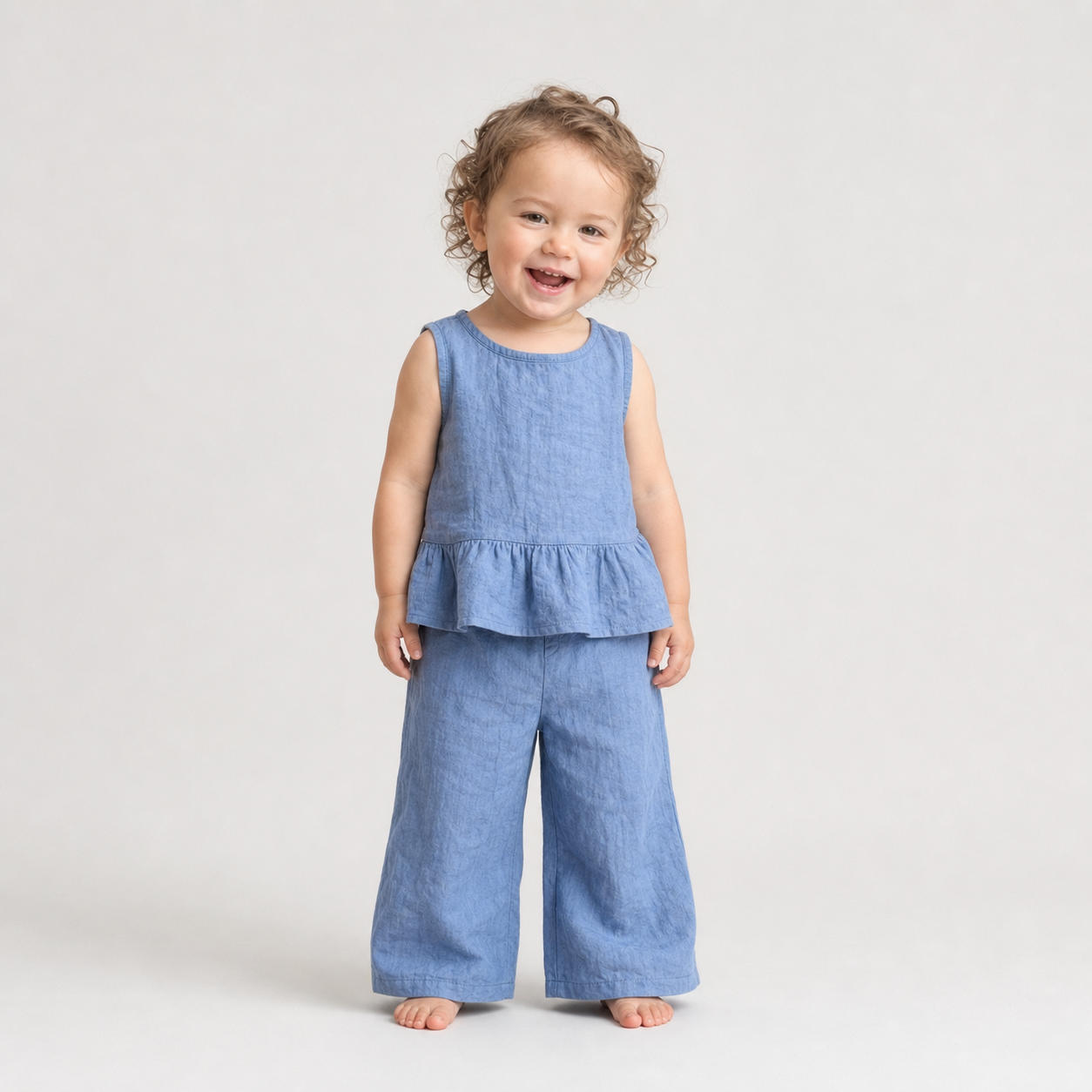 Girls Minimalist Sleeveless Peplum Top and Wide Leg Pants Set