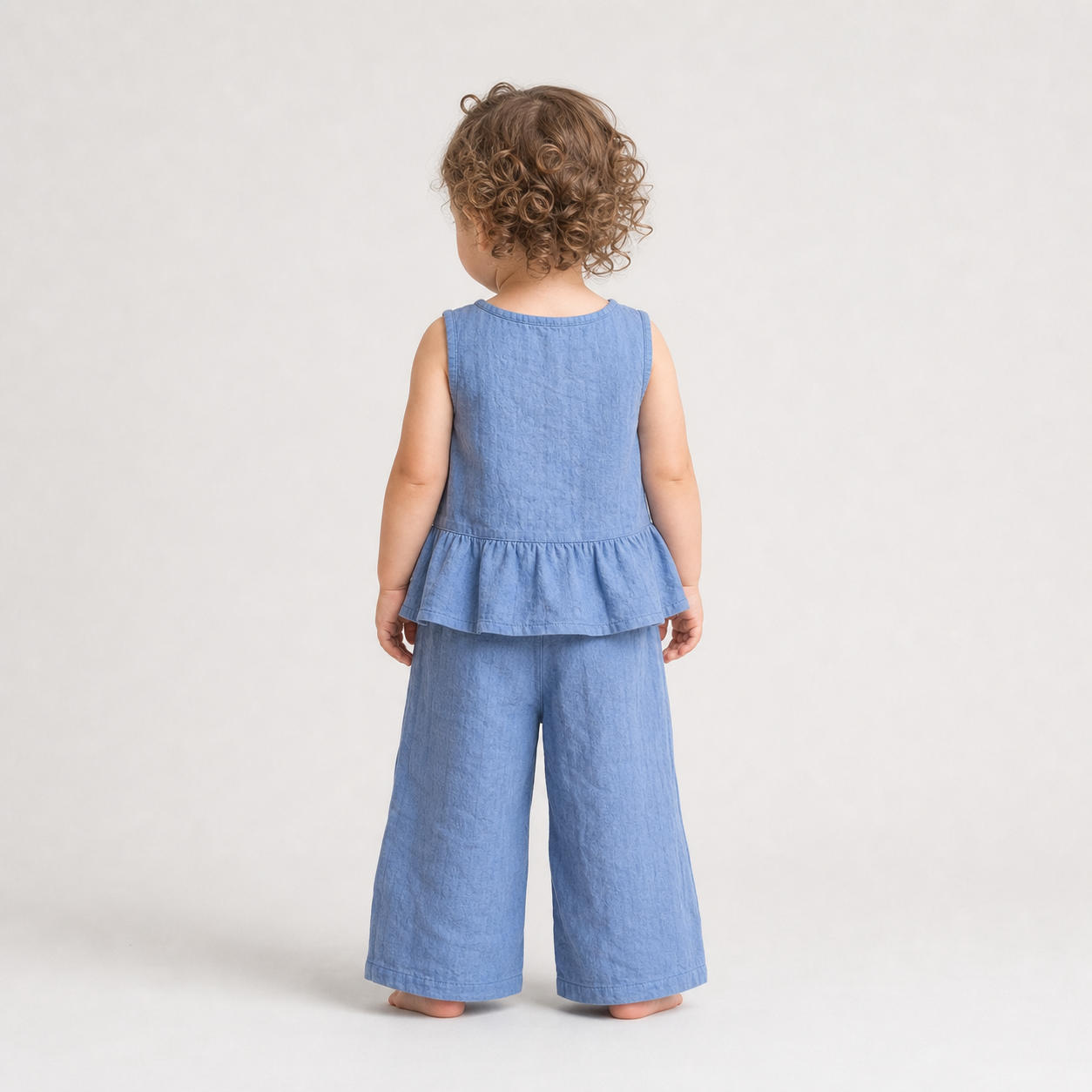 Girls Minimalist Sleeveless Peplum Top and Wide Leg Pants Set – view 2