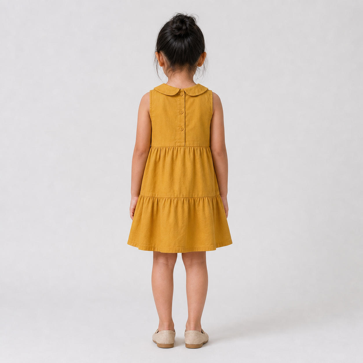 Girls Sleeveless Tiered Dress with Peter Pan Collar – view 2