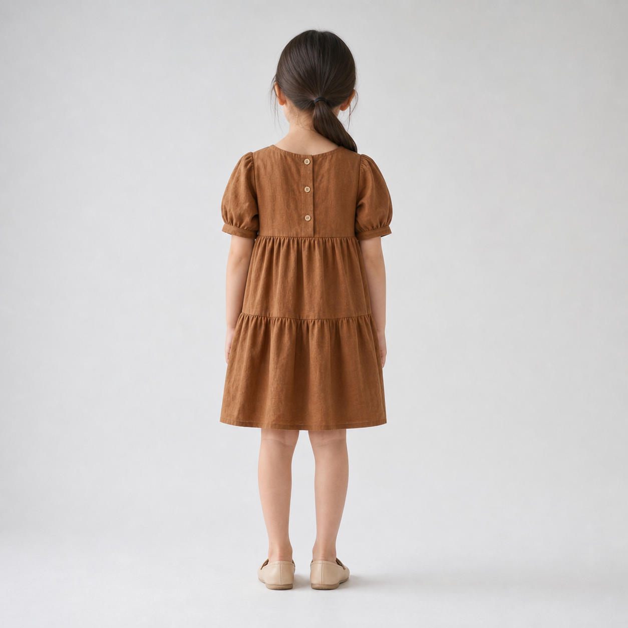 Girls V-Neck Tiered Dress with Bishop Sleeves – view 2