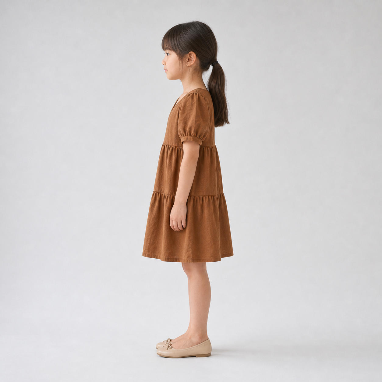 Girls V-Neck Tiered Dress with Bishop Sleeves – view 3