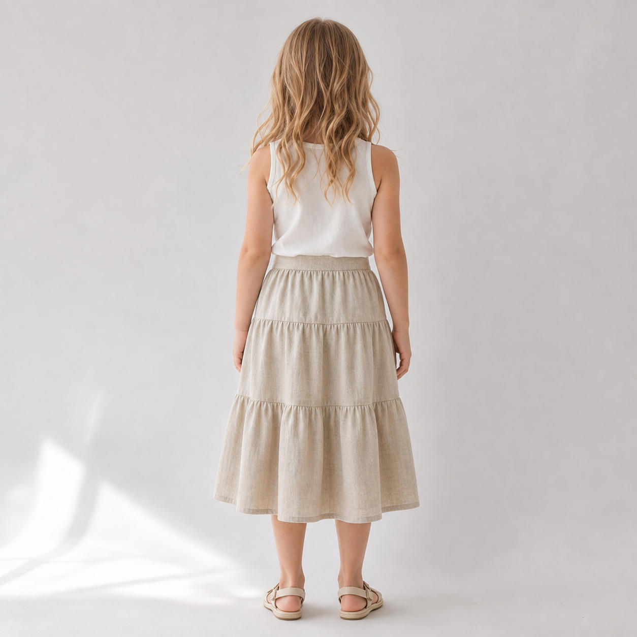 Girls Linen Tiered Midi Skirt – view 2