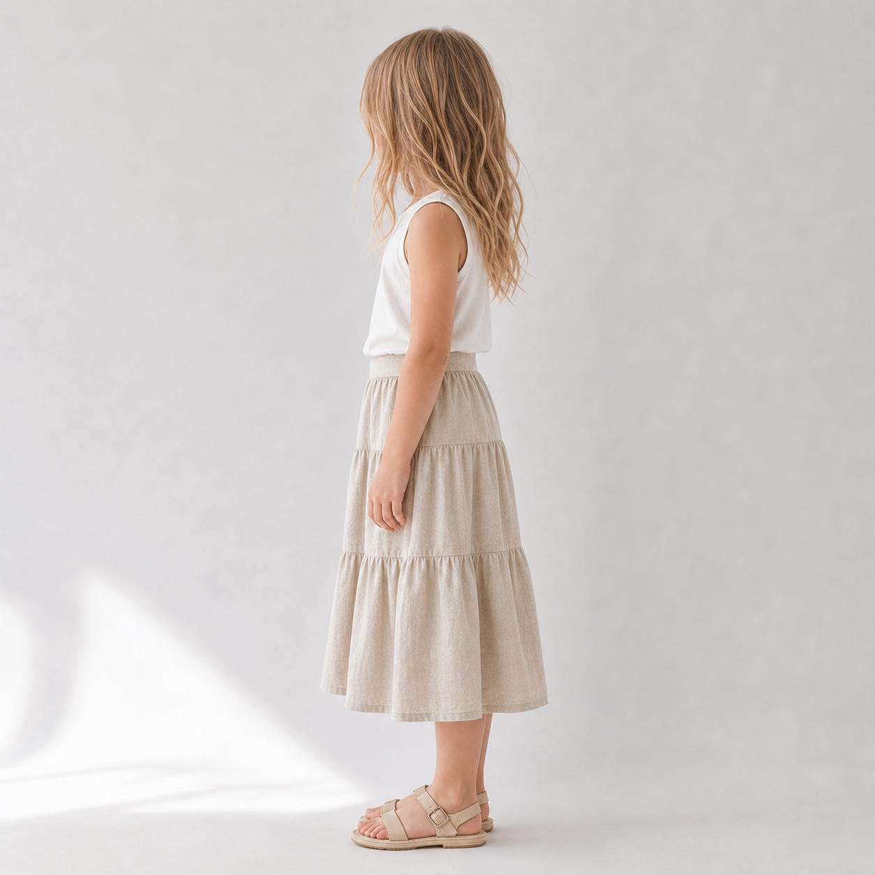 Girls Linen Tiered Midi Skirt – view 3