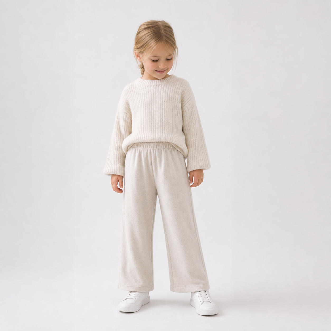 Kids Soft Knit Wide Leg Simple Trousers