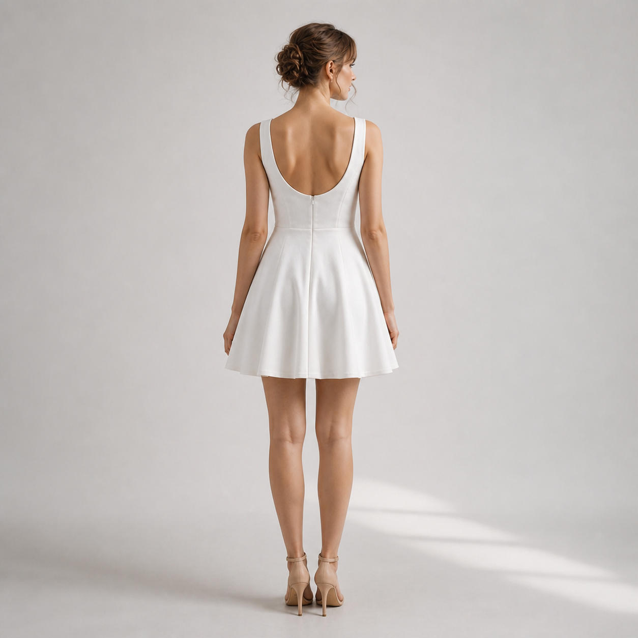 White V-Neck Circle Skirt Mini Dress – view 2