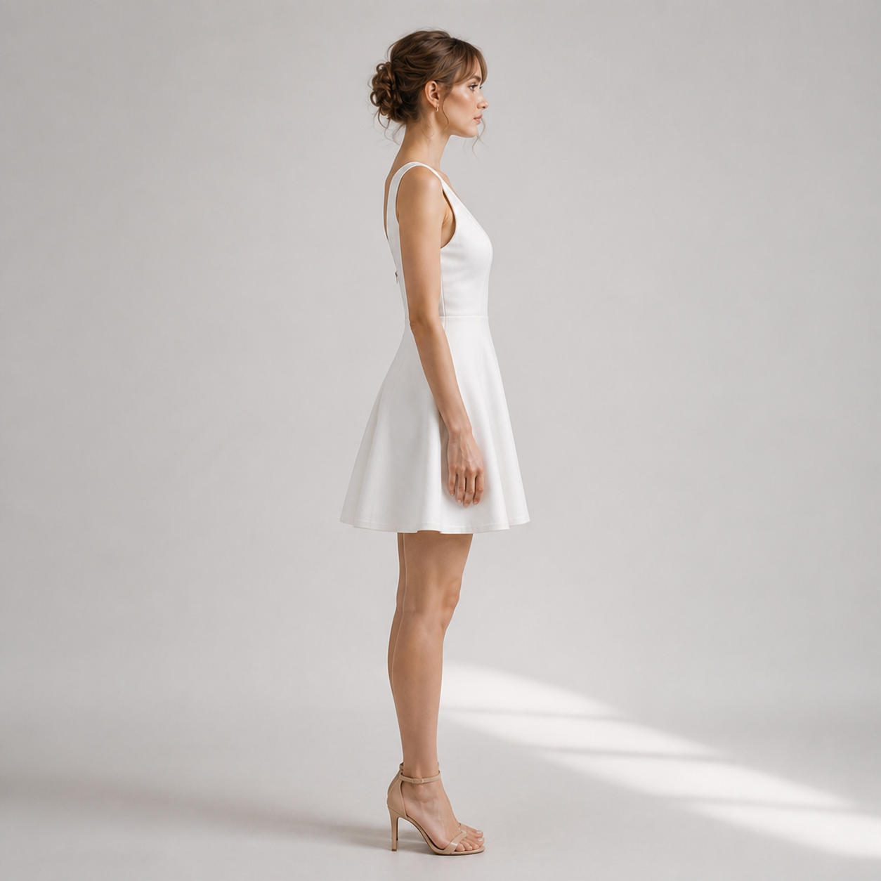 White V-Neck Circle Skirt Mini Dress – view 3