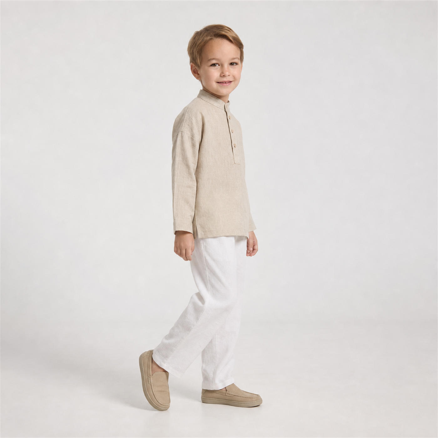 Boy's Linen Tunic Shirt with Mandarin Collar – view 3