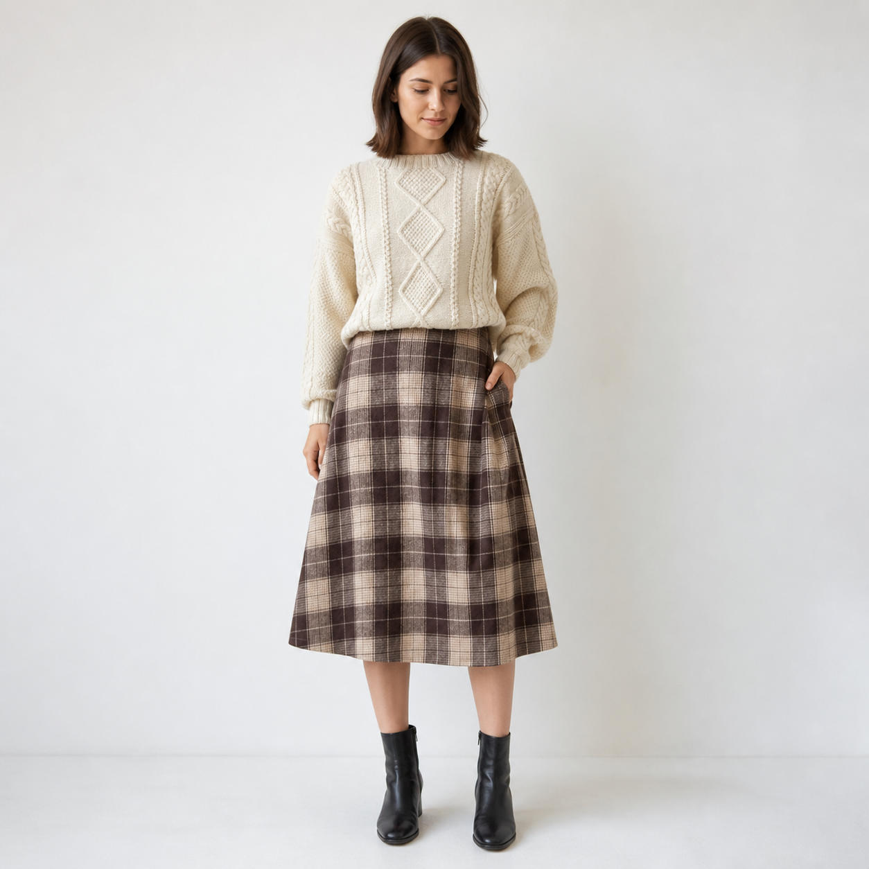Linen A-Line Midi Skirt with Pockets