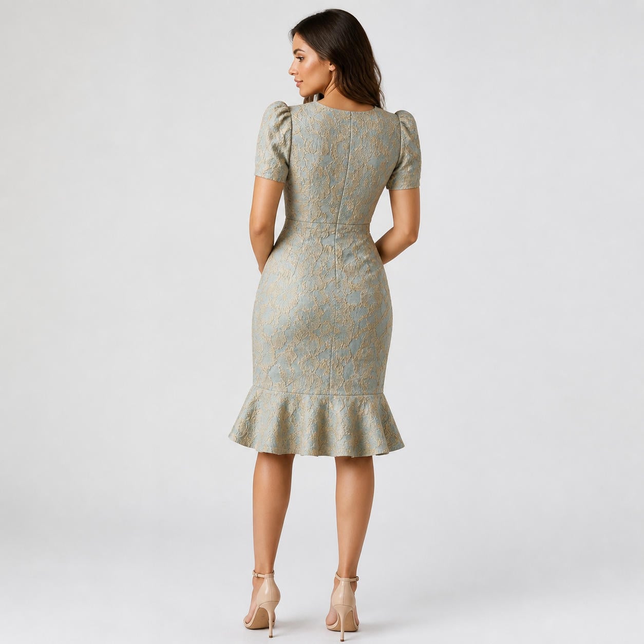 Abendkleid mit Puffärmeln und Schößchen an der Taille – Ansicht 2