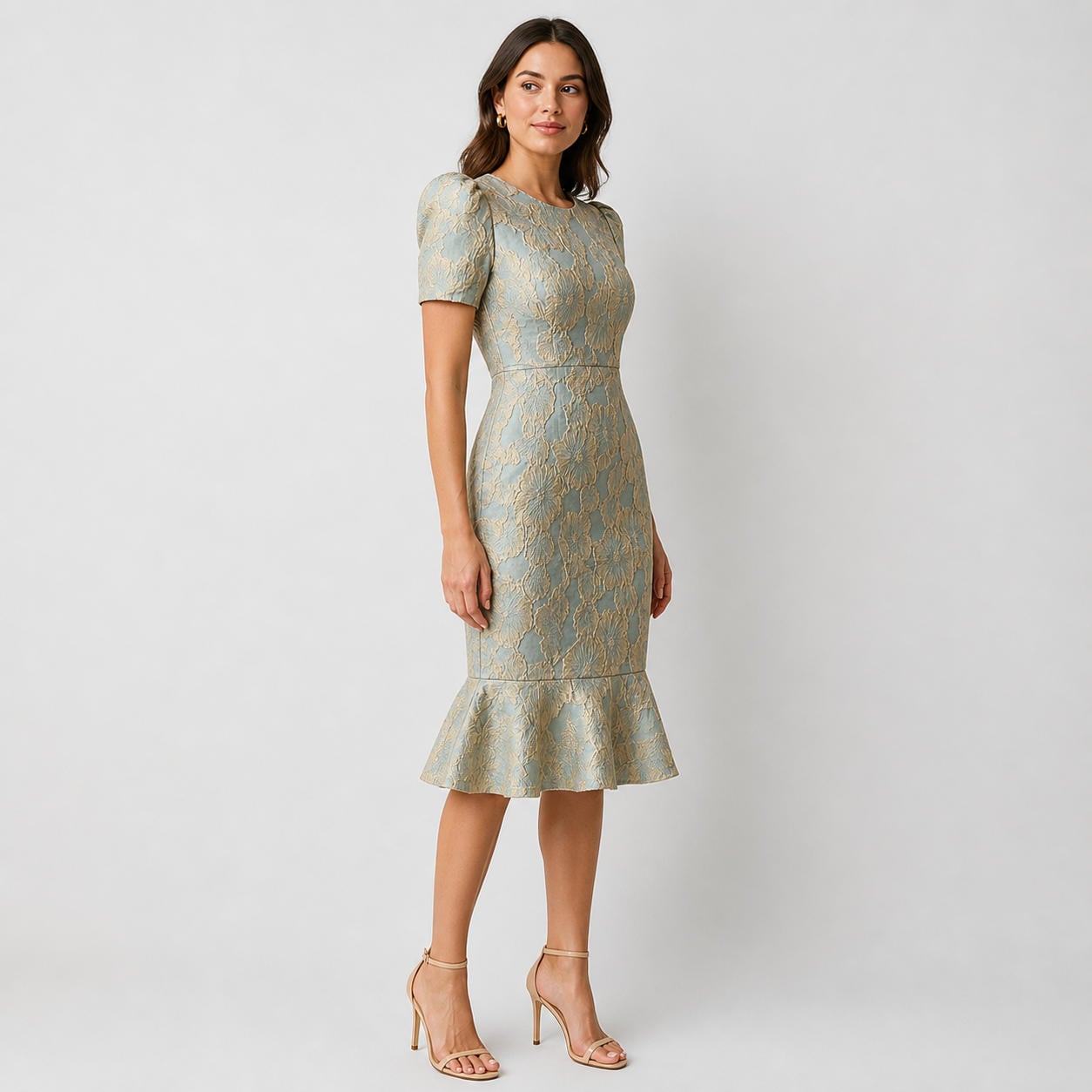 Abendkleid mit Puffärmeln und Schößchen an der Taille – Ansicht 3