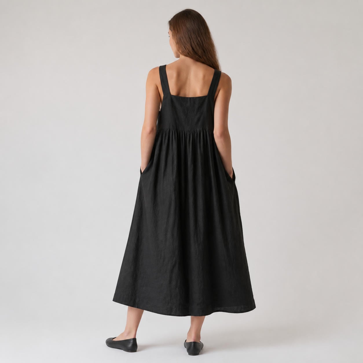 Locker sitzendes Leinenkleid mit Seitentaschen – Ansicht 2