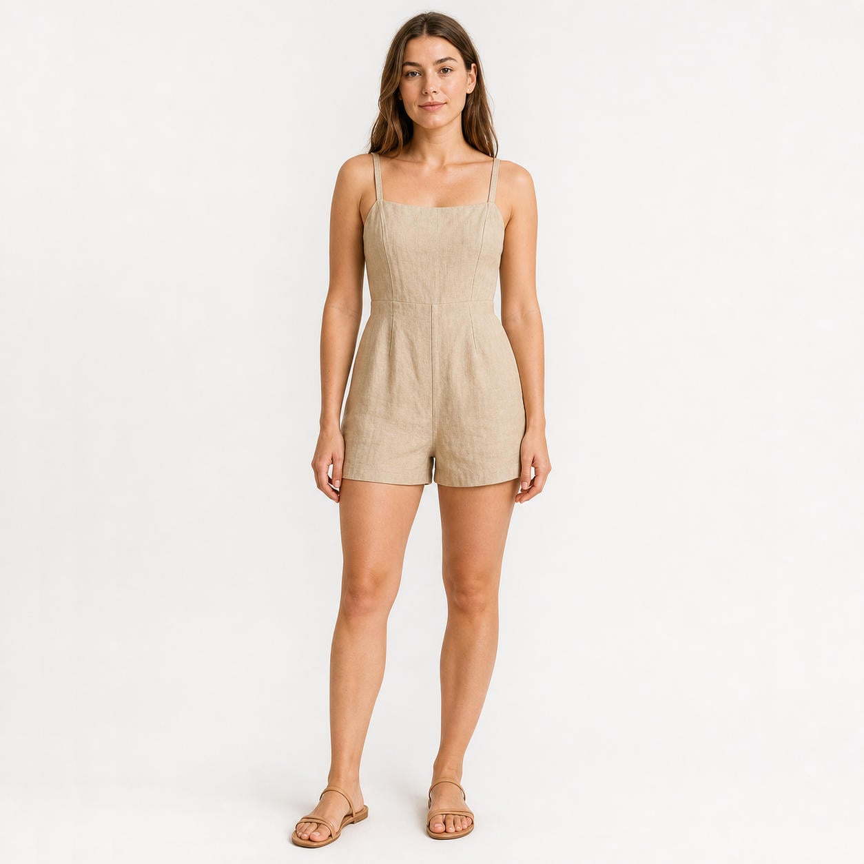 Lockerer Leinen-Jumpsuit mit Trägern und Taschen