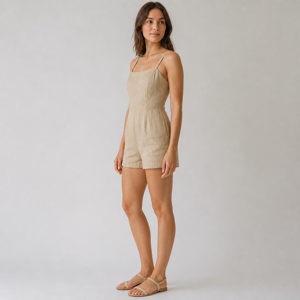 Lockerer Leinen-Jumpsuit mit Trägern und Taschen – Ansicht 3