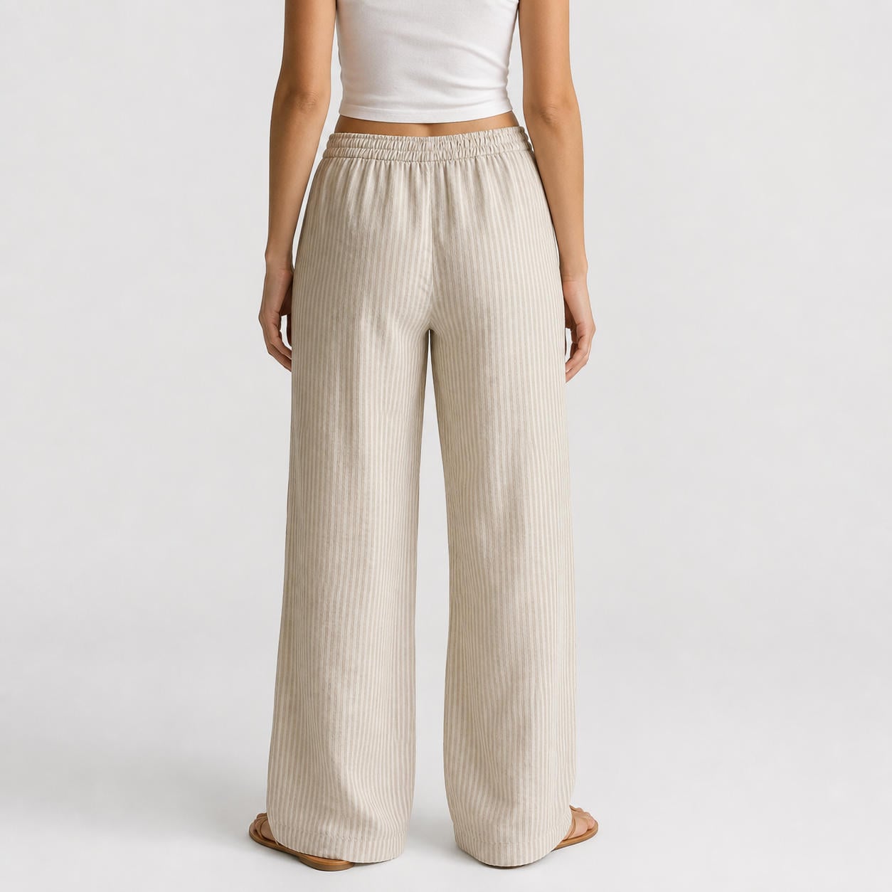 Lockere Leinenhose mit Gummibund und Taschen – Ansicht 2