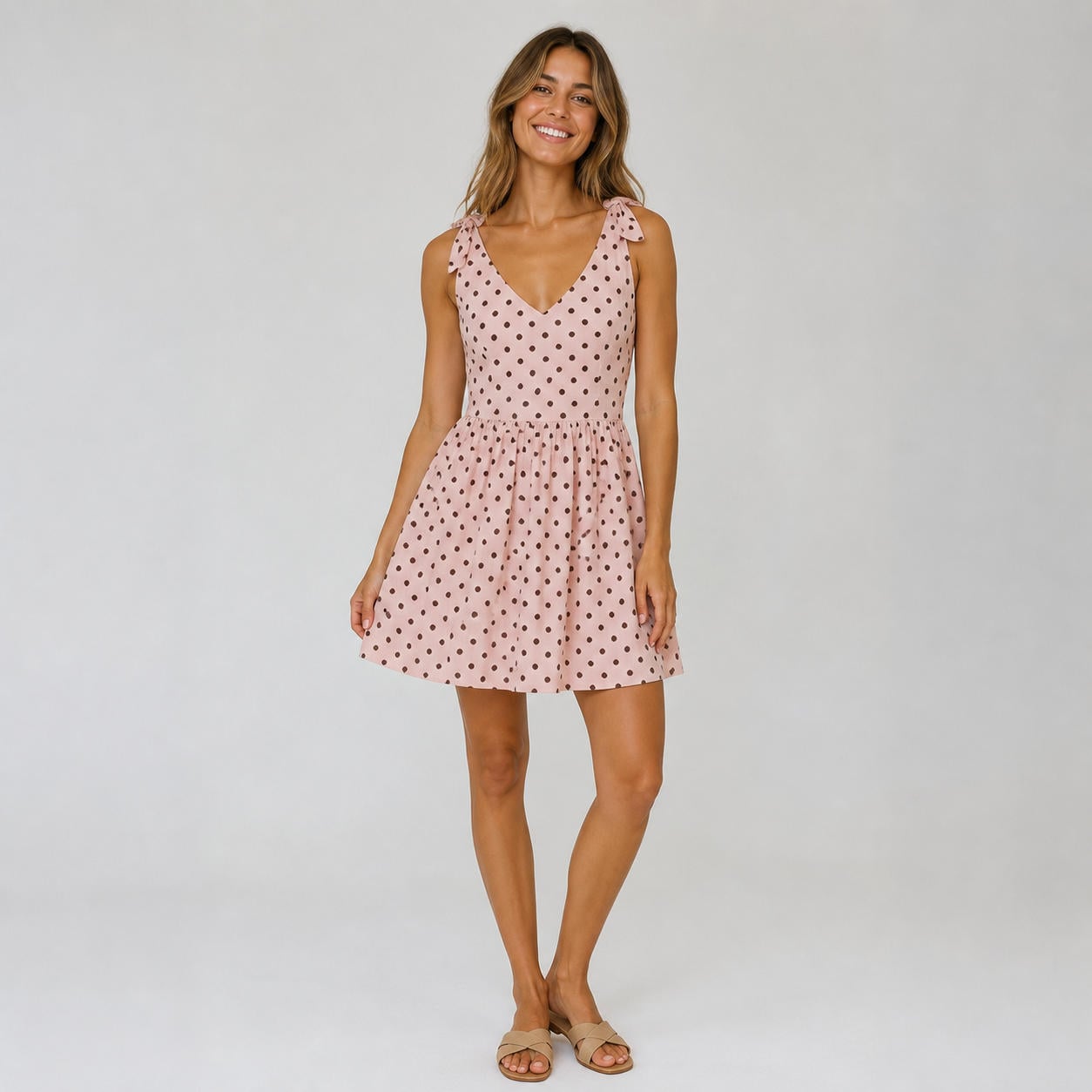 Retro-Sommerkleid mit V-Ausschnitt und gekräuselter Taille