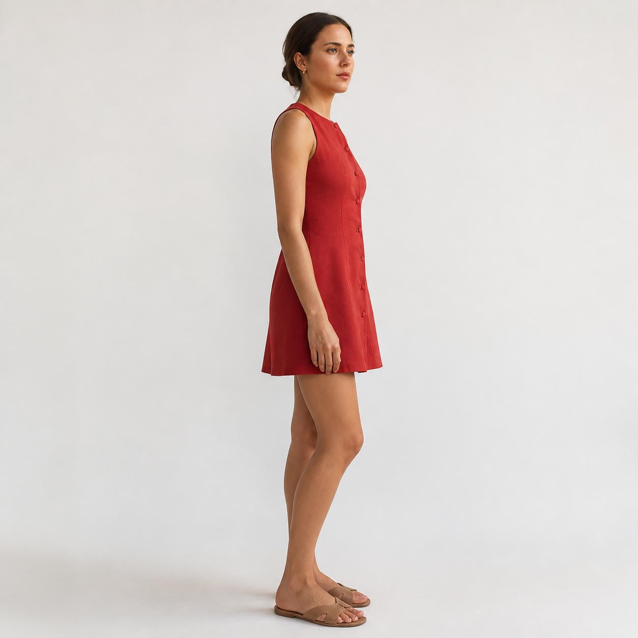 Ärmelloses Minikleid mit durchgehender Knopfleiste – Ansicht 3